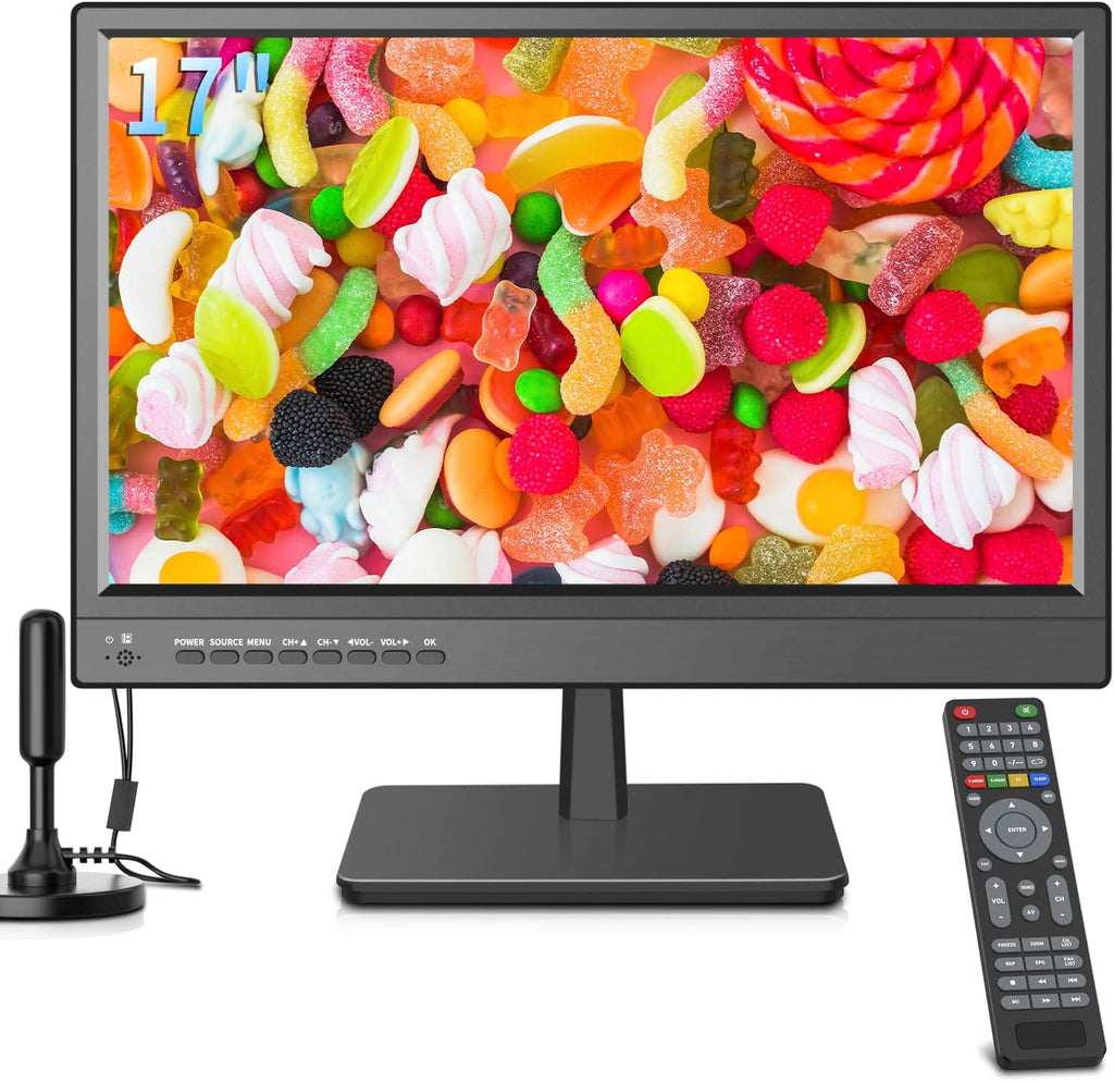 othoig 17 inch TV,Small HD Widescreen LED with Antenna,Digital ATSC Tuner-Free HD Local Channels,HDMI VGA USB Port,12 Volt Charger Cable/AC Power TV for Camping,Caravan and Kitchen