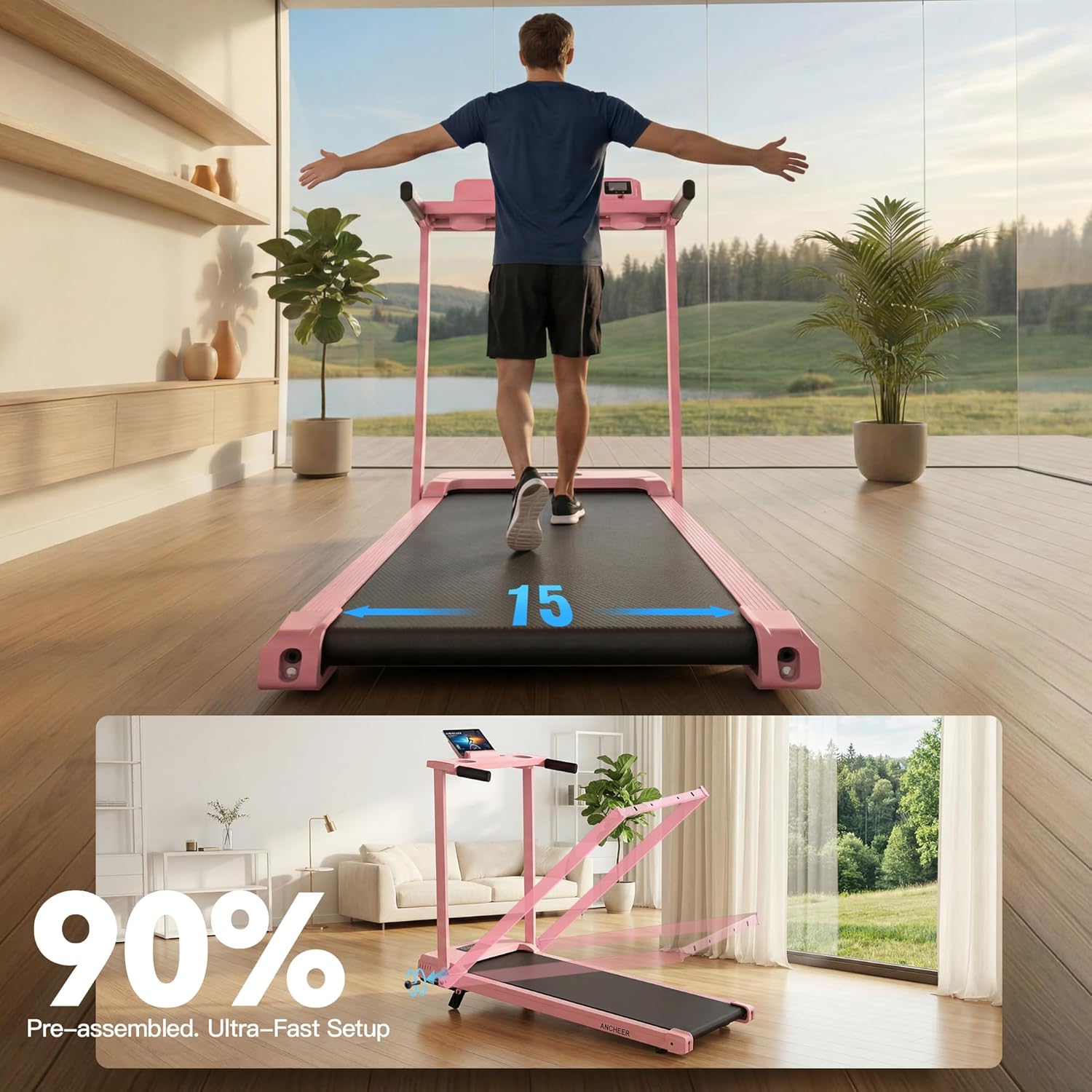 FUNMILY 3.5HP Walking Pad Incline Treadmill with Desk & Handle Bar, Heavy Duty 350 lbs Weight Capacity Portable Treadmill for Home and Office, Remote Control & LED Display