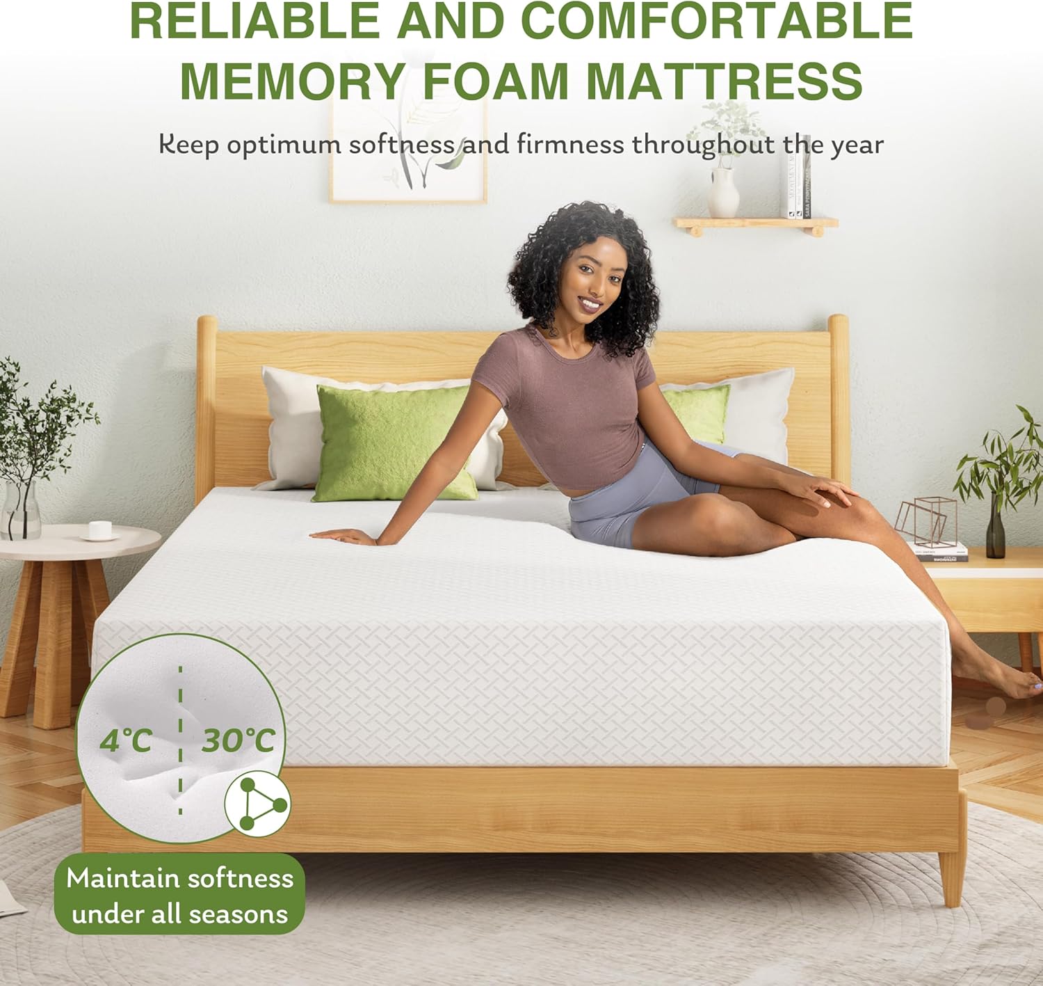 EGOHOME King Size Memory Foam Mattress, 12 Inch Bed Mattress in a Box with Cooling Green Tea Gel, Relieve Pressure with Medium Firm Support, CertiPUR-US Certified, 80''L x 76''W, White