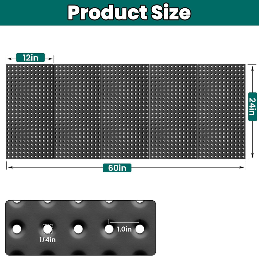 EVERHANGER Metal Pegboard Panels 24" x 12", Heavy Duty Steel Peg Boards for Garage, Pegboard Wall Organizer for Tool Storage and Organization, Black, 5 Pack