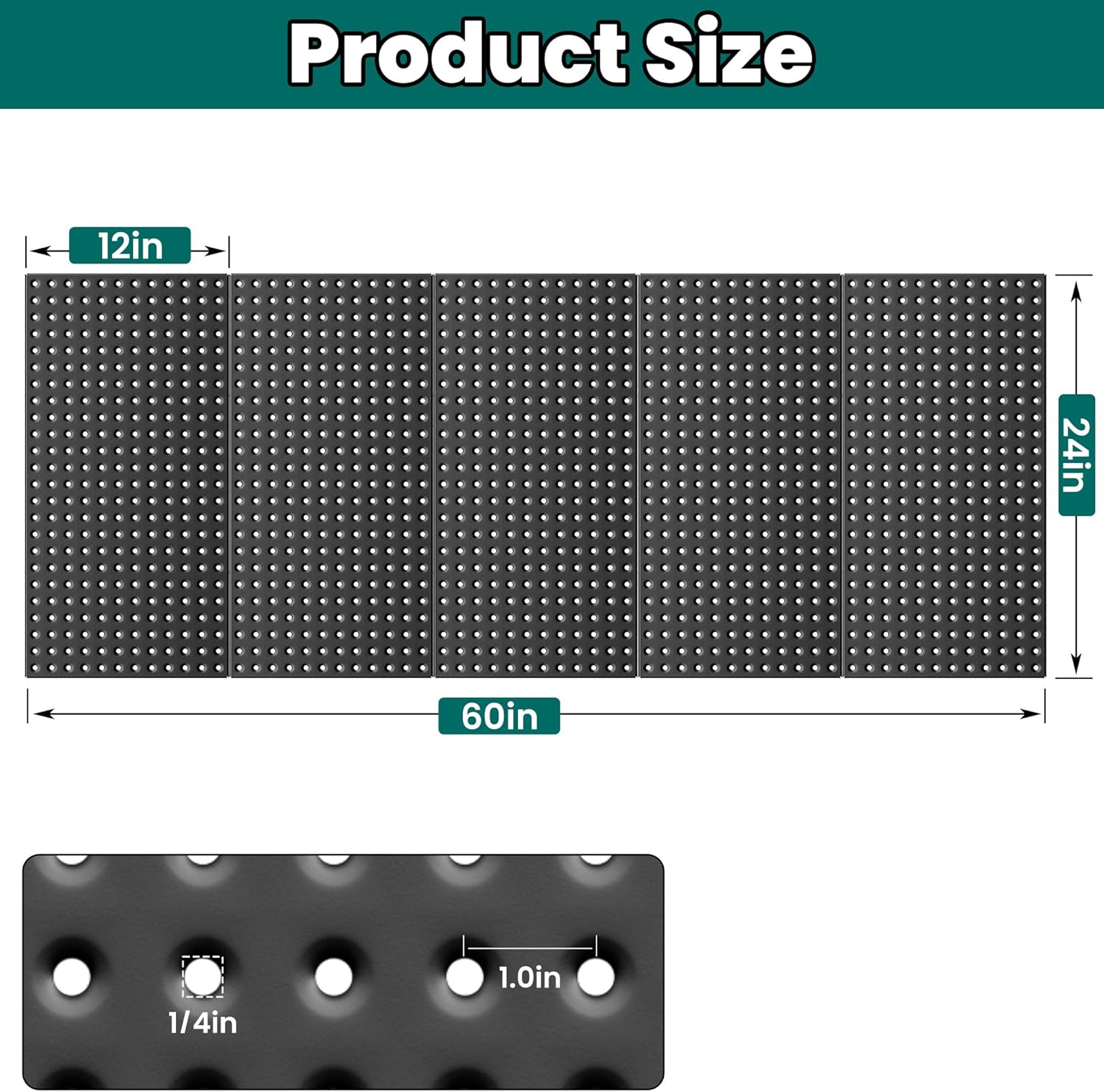 EVERHANGER Metal Pegboard Panels 24" x 12", Heavy Duty Steel Peg Boards for Garage, Pegboard Wall Organizer for Tool Storage and Organization, Black, 5 Pack