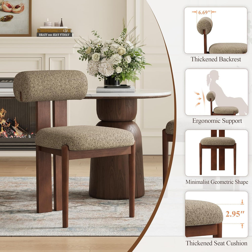 MALOL Modern Wooden Dining Chairs Set of 6, Upholstered Fabric Kitchen Chairs with Sculptural Backrest, Mid-Century Farmhouse Dining Room Chairs with Solid Wood Legs, Camel