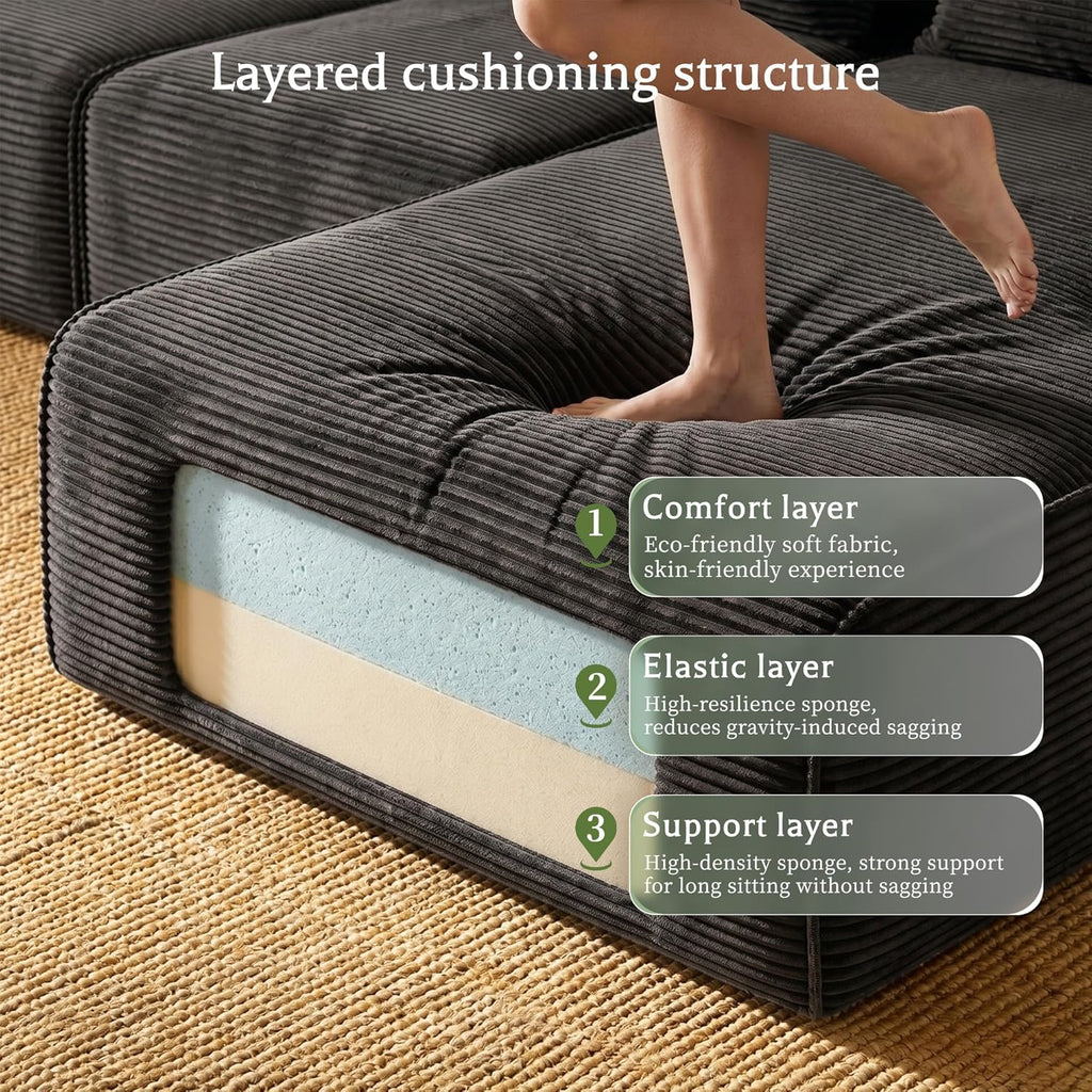 Homkdom Boneless Modular Sectional Couch, Cloud Couch L-Shaped Sofa with 61.5" Deep Seat & Right Facing Chaise – Deep Grey, Pet Friendly, 6 Configurations for Small Space Apartment, No Assembly