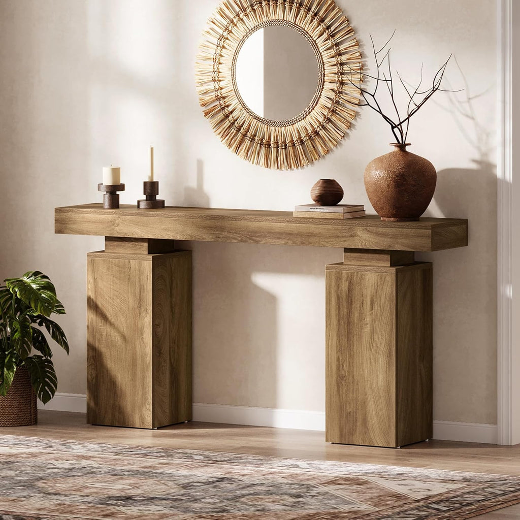 Tribesigns 63-Inch Long Console Table, Farmhouse Entryway Table Behind Couch, Wooden Foyer Stand Entry Station, Modern Hallway Accent Furniture for Living Room Decor, Entrance, Natural Wood Finish