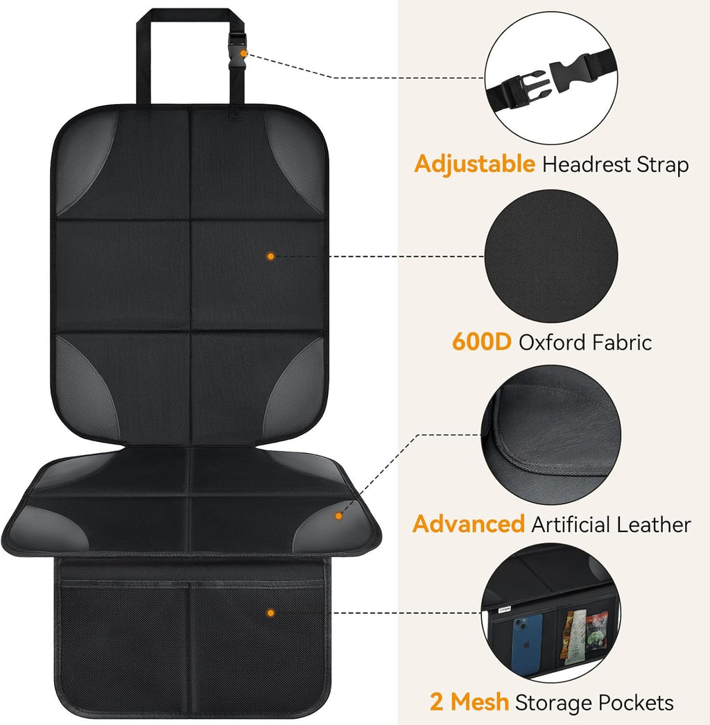 Musclez Car Seat Protectors, Car Seat Covers Waterproof 600D Fabric, Non-Slip Backing & 2 Mesh Pockets Carseat Protector for Child Safety Seats, Pets, Automotive Interior Protection (Black-1pcs)