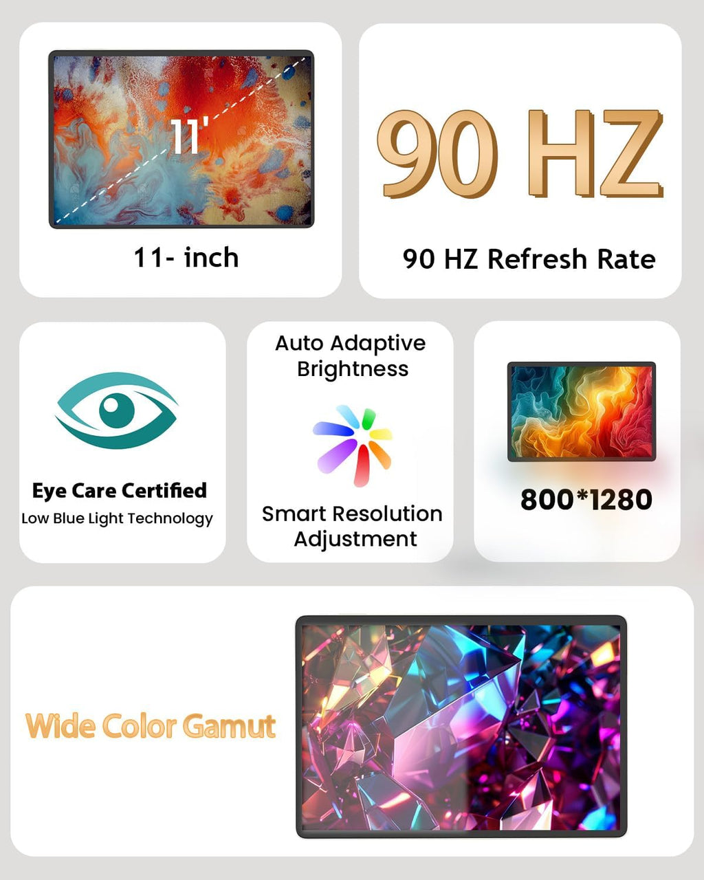 HUIHUANG 11-inch Android 16 Tablet, 32GB RAM + 128GB ROM (1TB Expand), T7280 Octa-Core 2.2GHz Processor, 90Hz FHD+ IPS Display, 8000mAh Battery, Gemini AI, Face ID, Dual Speakers, Fast Charging