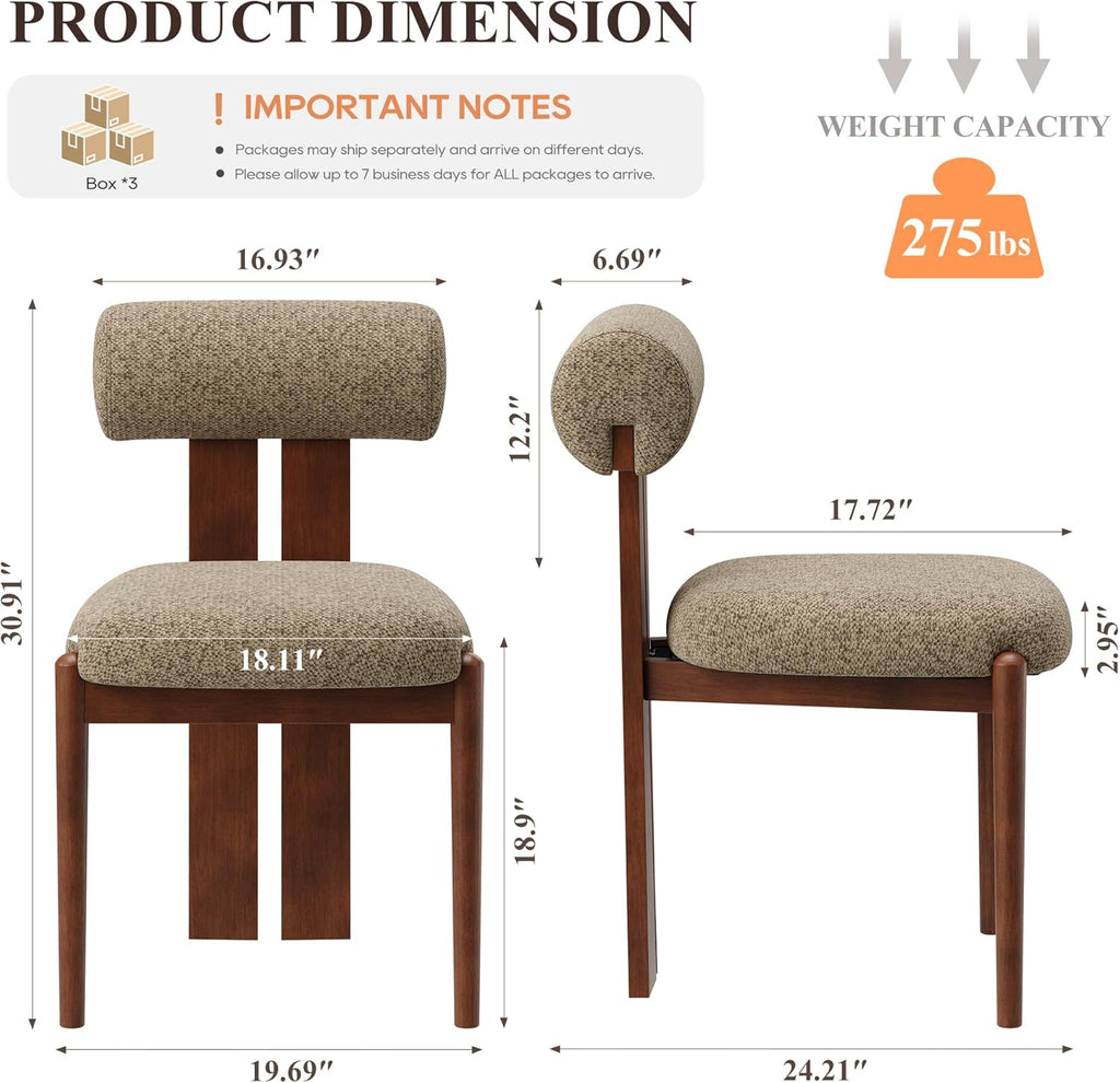 MALOL Modern Wooden Dining Chairs Set of 6, Upholstered Fabric Kitchen Chairs with Sculptural Backrest, Mid-Century Farmhouse Dining Room Chairs with Solid Wood Legs, Camel