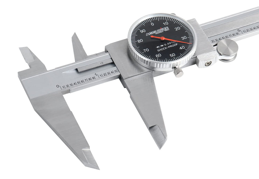 Accusize Industrial Tools 0-12'' by 0.001'' Black Face, Red Needle, Dial Caliper Stainless Steel in Fitted Box, P920-B212