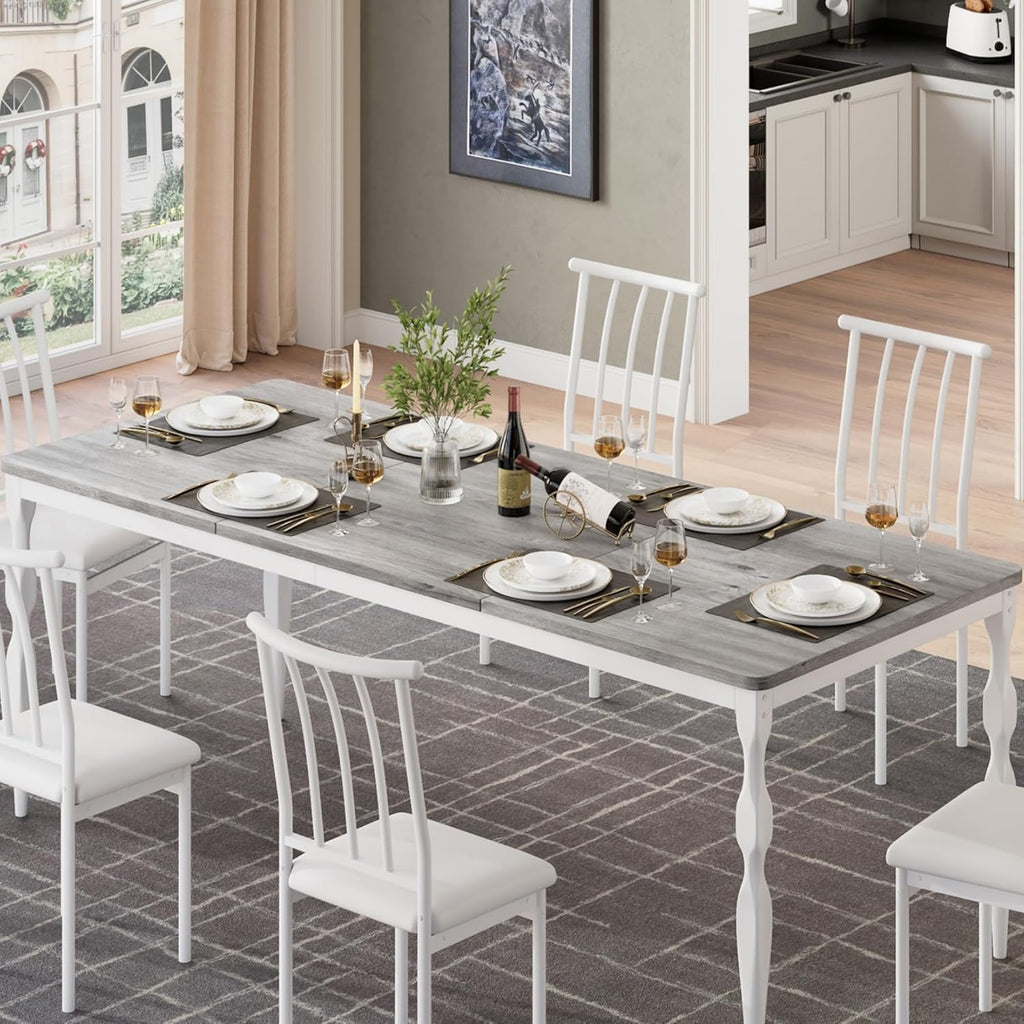 Rectangular Dining Table for 6, 71 in Rustic Farmhouse Kitchen Table with Large Tabletop, Long Wooden Dining Room Table with Heavy Duty Legs, Dinette and Dinner Desk for Party, Big Family, Grey