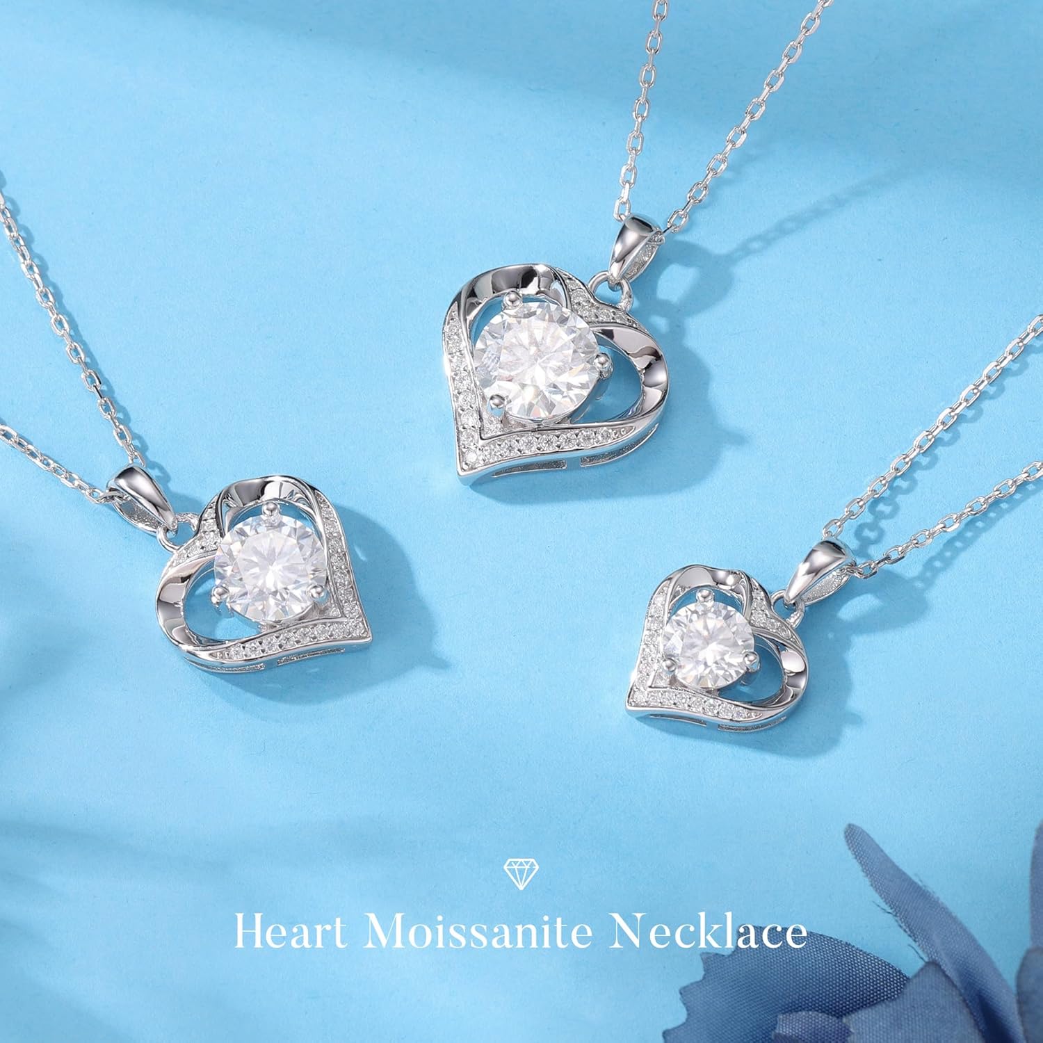 MOOSEA Mothers Day Gifts - 925 Sterling Silver Heart Moissanite Pendant Necklace, 1-3 Carat Lab Created Moissanite, Anniversary Birthday Gifts for Women Mom Wife Girlfriend Grandma Jewelry Gift