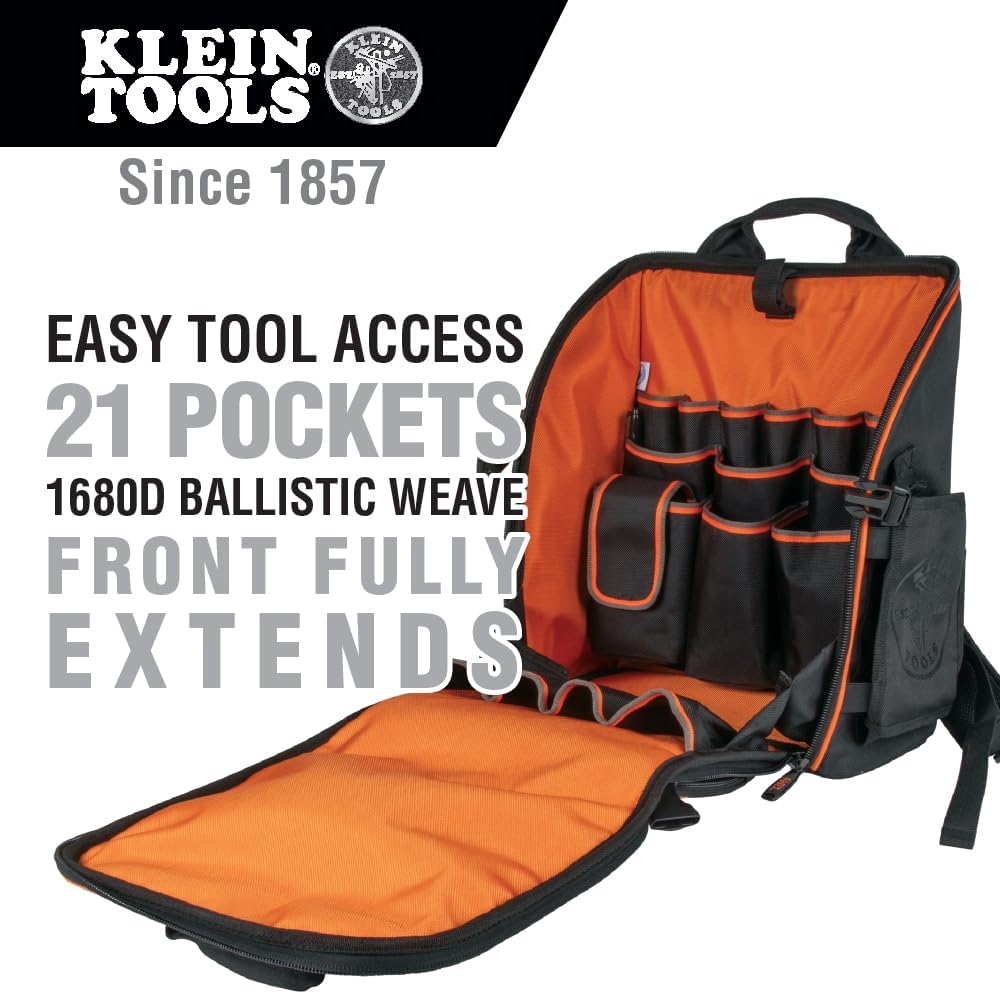 Klein Tools 80062 Backpack Tool Kit with Tradesman Pro 21-Pocket Backpack, Insulated Tumbler and Leather Key-Chain, 3-Piece