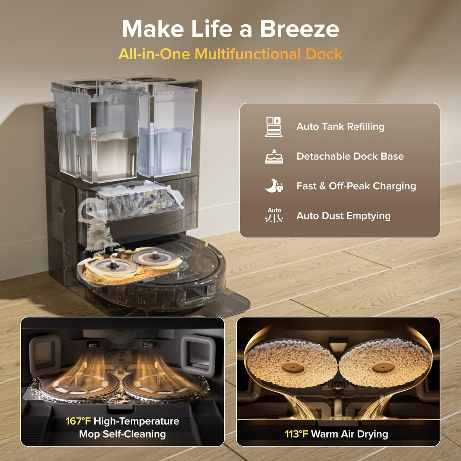 roborock Qrevo S Pro Robot Vacuum and Mop, 18,500Pa Suction, Multifunctional Dock with 167℉ Mop Self-Cleaning, Smart Obstacle Avoidance, Anti-Tangle Brush, Liftable Spinning Mop, Black