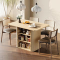 FUQARHY Dining Table for 4, Small Rectangular Kitchen Table for 2 with 3-Tier Storage Shelf, Farmhouse Modern Fluted Wood Table (Oak)