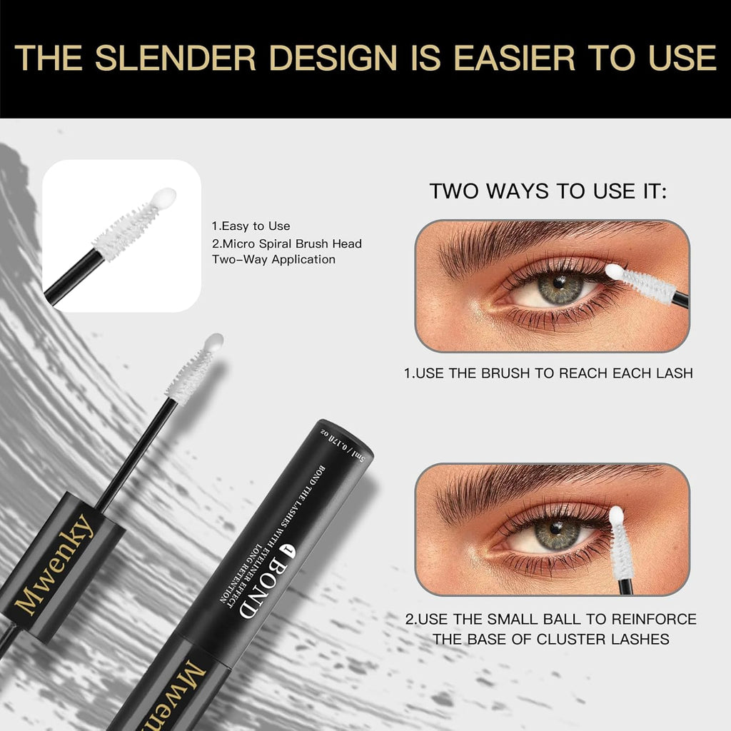 Eyelash Glue with Lash Bond & Seal, 72H Waterproof Cluster Lash Glue for Eyelash Extensions, Long-Lasting & Gentle, 2-in-1 Bond and Seal for Lash Clusters, Lightweight Adhesive, Easy Application