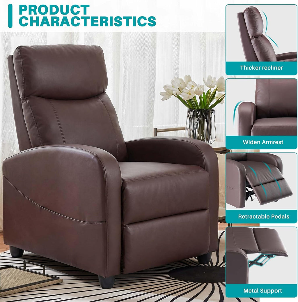 Sweetcrispy Massage Recliner Chair for Adults, Adjustable Home Theater Seating with Lumbar Support for Living Room, Modern Fabric Reclining, Brown