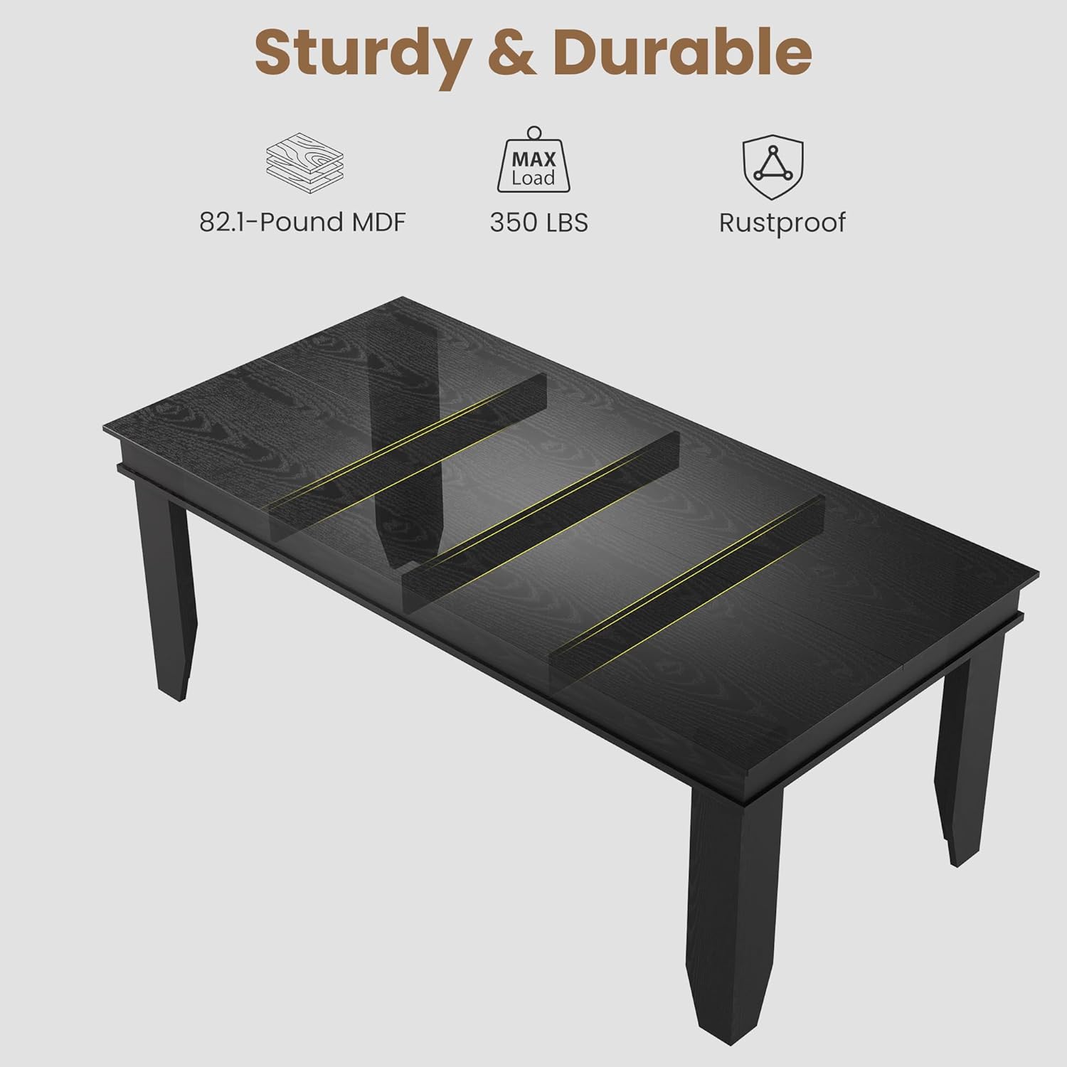 GarveeHome Farmhouse Dining Table for 6-8 People, 71 in Long Kitchen Tables with Wooden Sturdy Frame, 6 ft Large Rectangular Dinner Table for Dining Room, Kitchen (Black, 71" Non-extendable)