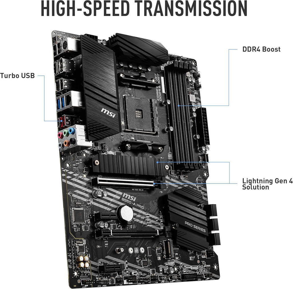 MSI B550-A PRO ProSeries Motherboard (AMD Ryzen 5000, AM4, DDR4, PCIe 4.0, SATA 6Gb/s, M.2, USB 3.2 Gen 2, HDMI/DP, ATX)