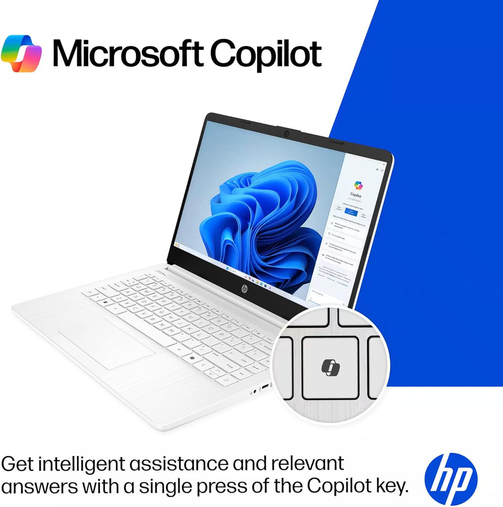 HP 14" Laptop Thin and Light for 2026 Student Business with Office Suite, Copilot AI, Intel CPU Up to 2.8GHz, 16GB RAM, 628GB Storage (128GB SSD+500GB Ext), WiFi 6, Win 11 Pro, MarxsolAccessory, White