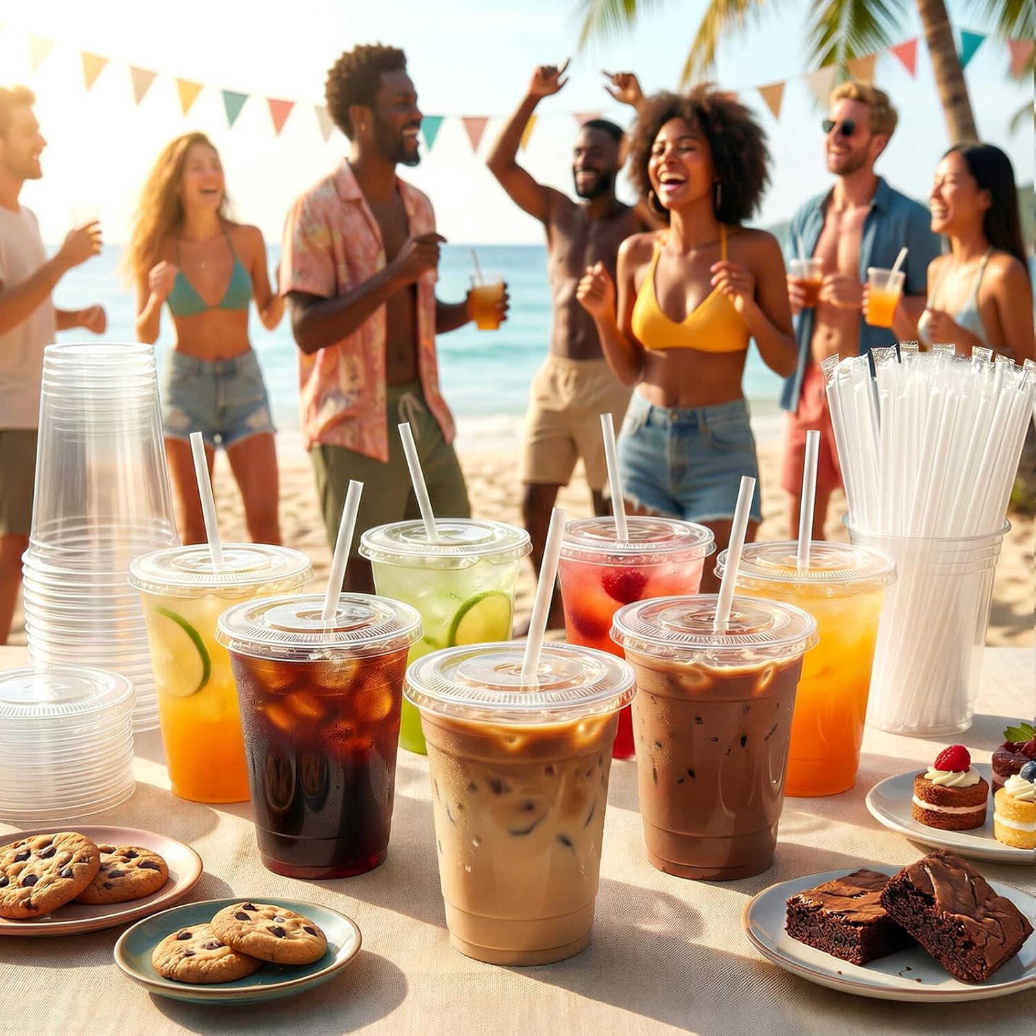 16 oz Clear Plastic Cups with Lids and Straws 100 Pack Iced Coffee Cups with Lids for Smoothie Iced Coffee Disposable Coffee and TO-GO Cups for Cold Drinks, Milkshake, Bubble Tea