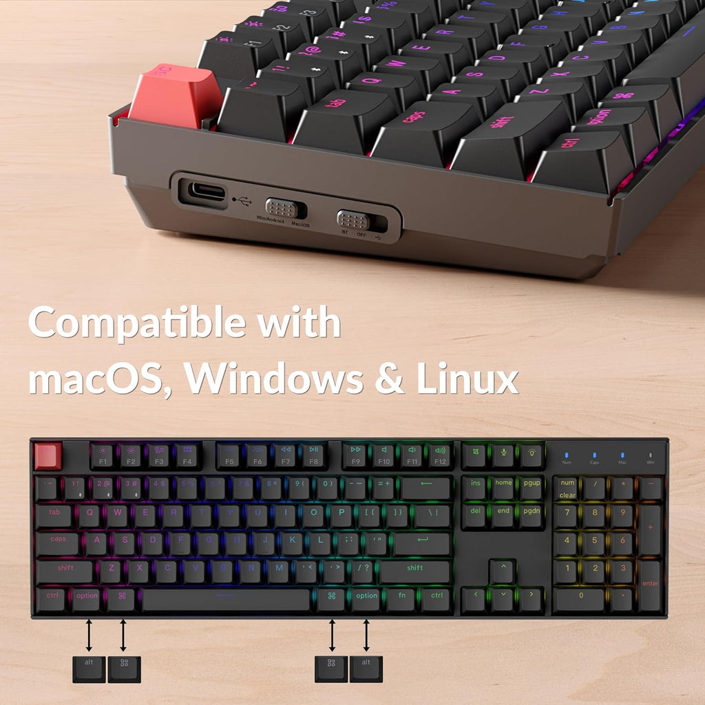 Keychron K10 Full-Size Layout QMK Wireless Mechanical Keyboard, Bluetooth/Wired Hot-Swappable Gaming Keyboard with Keychron Super Brown Switch, RGB Backlight, PBT Keycaps for Mac/Windows-Version 2