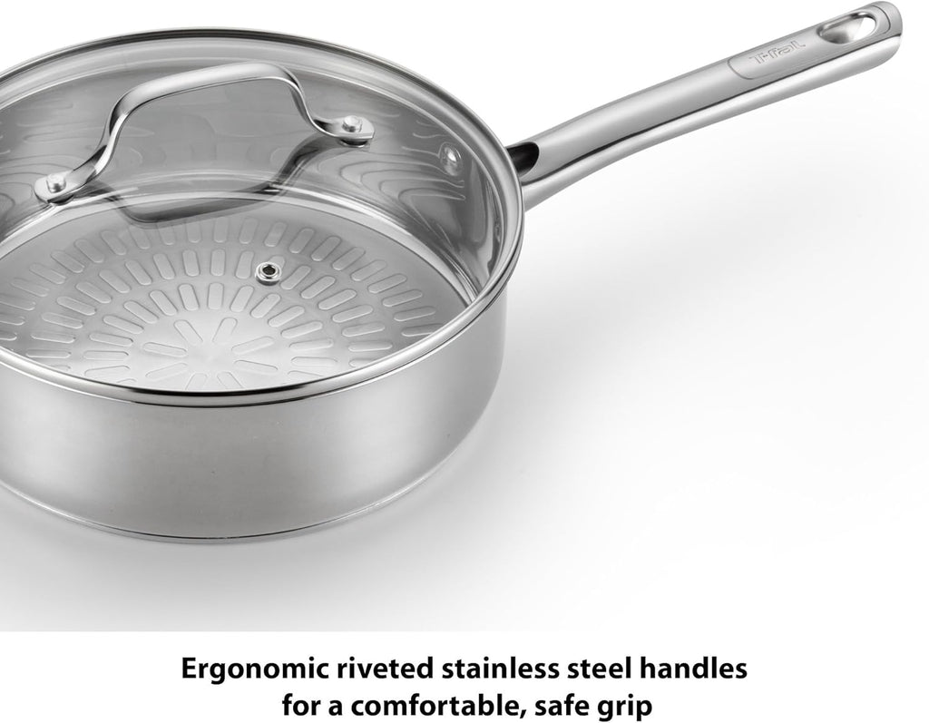T-fal Performa Stainless Steel Cookware Set 12 Piece Induction Oven Broiler Safe 500F Pots and Pans, Dishwasher Safe Silver