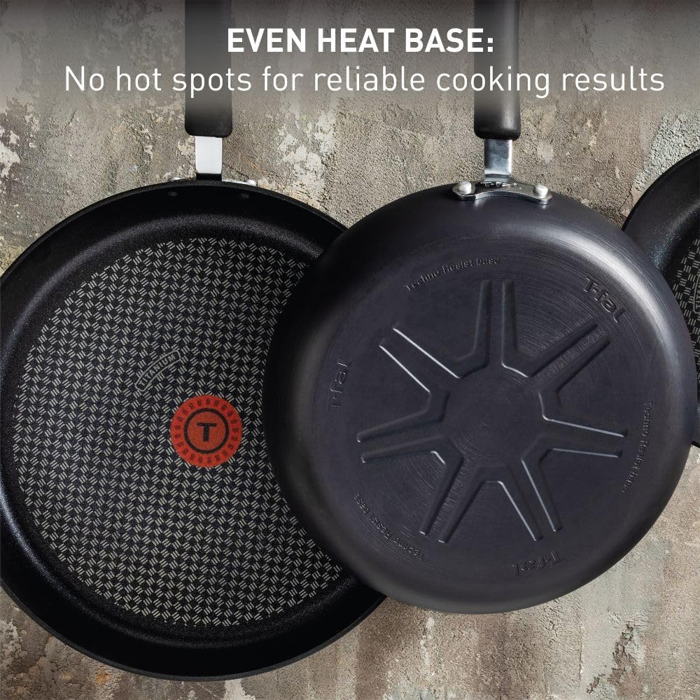 T-Fal Ultimate Hard Anodized Nonstick Fry Pan Set 3 Piece: 8, 10.25, & 12 Inch, Oven Broiler Safe 400F, Kitchen Cookware Set, Pots and Pans Set Non Stick, Frying Pans, Skillets, Dishwasher Safe, Onyx