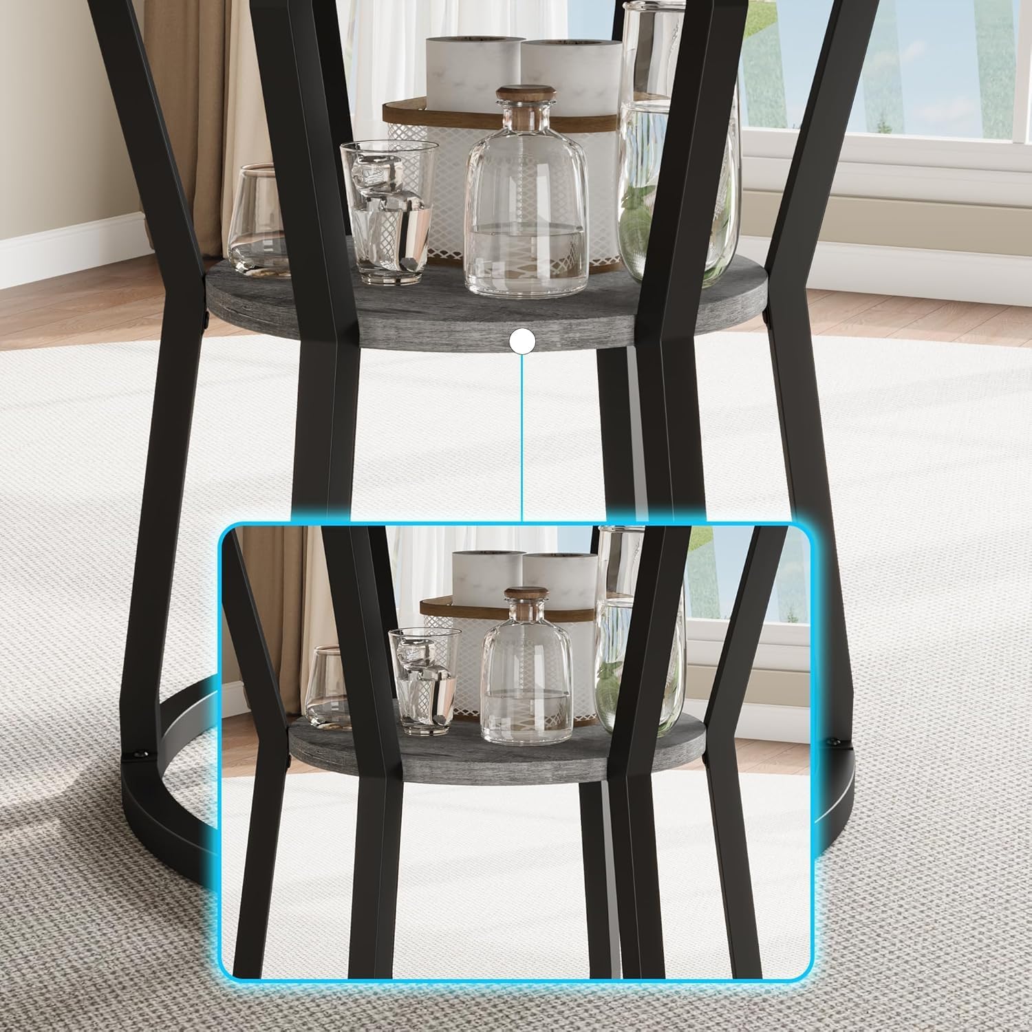 GarveeHome 47 in Inch Round Dining Table for 4, Farmhouse Dining Room Circle Dinner Table,Space Saving Wood Kitchen & Dining Room Furniture, Round Tables with Storage and Metal Legs, Grey (Only Table)