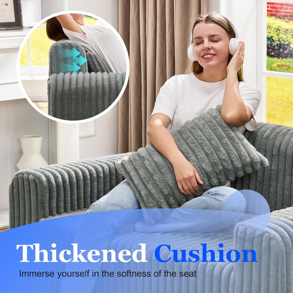 Hobestluk Couch Sofa 2-Seater Foam Sofa Loveseat for Small Spaces Comfy Sofas with Removable Cover Furry Couch with Pillows for Living Room, Bedroom, Apartment, Office (Grey, Loveseat)