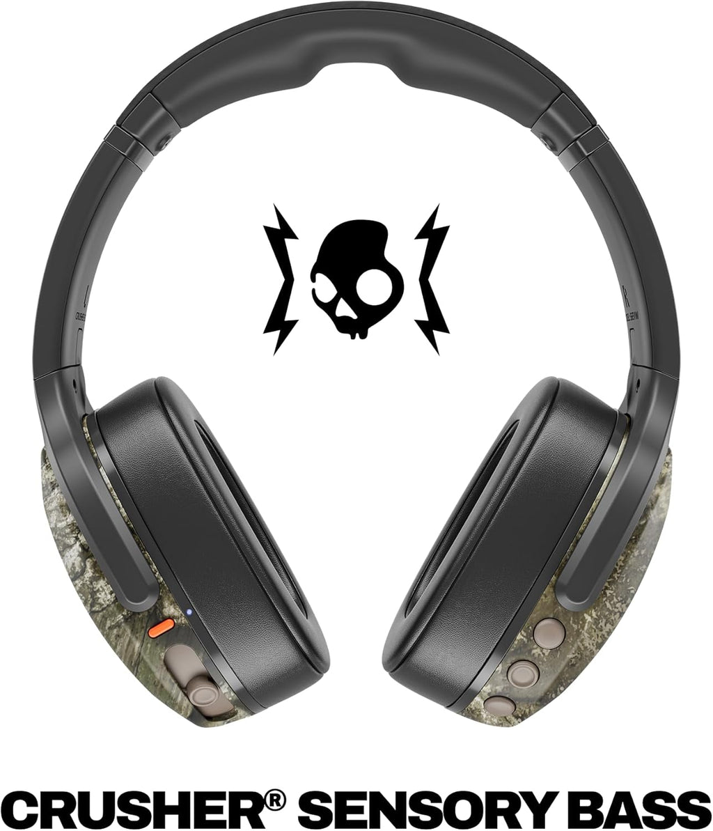 Skullcandy Crusher Evo Wireless Bluetooth Headphones with Multi-Sensory Bass, Noise Isolating Over-Ear Fit, Up to 40 Hours Battery, Microphone for iPhone Android - Realtree APX Black/Orange