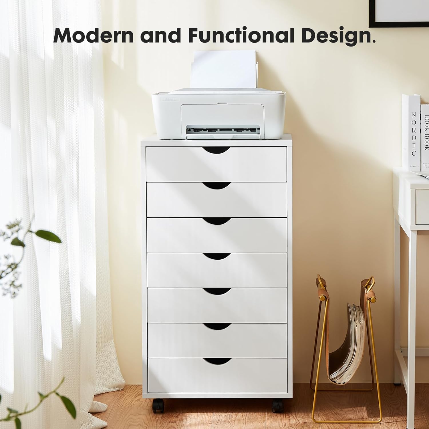 OLIXIS File Cabinet with 7 Drawers Rolling Filing Cabinets Under Desk Storage Printer Stand with Wheels,Mobile File Cabinet for Home Office