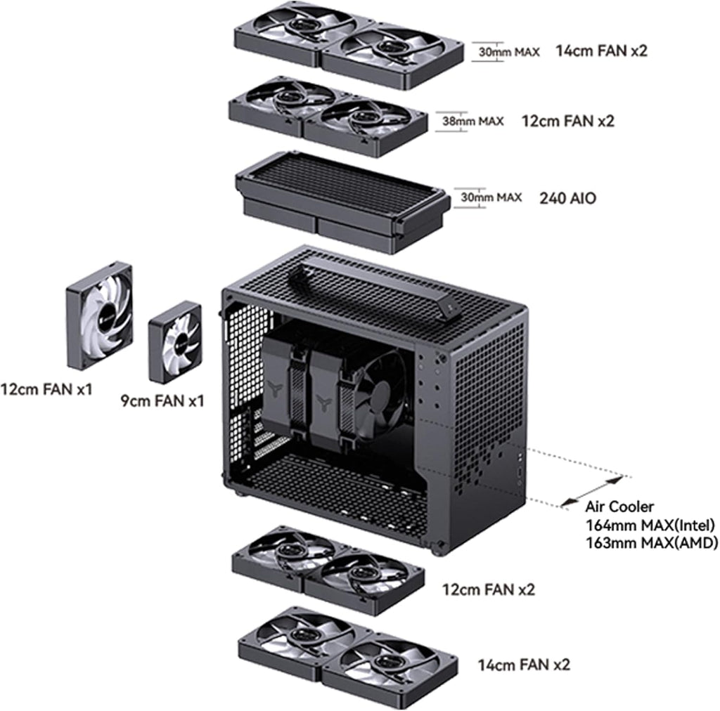 JONSBO/JONSPLUS Z20 Black Micro-ATX Mini Tower PC Case,with Detachable Carrying Handle, Mini Size, High-Performance Hardware Compatible, Support 240AIO, H160mm Cooler, Black