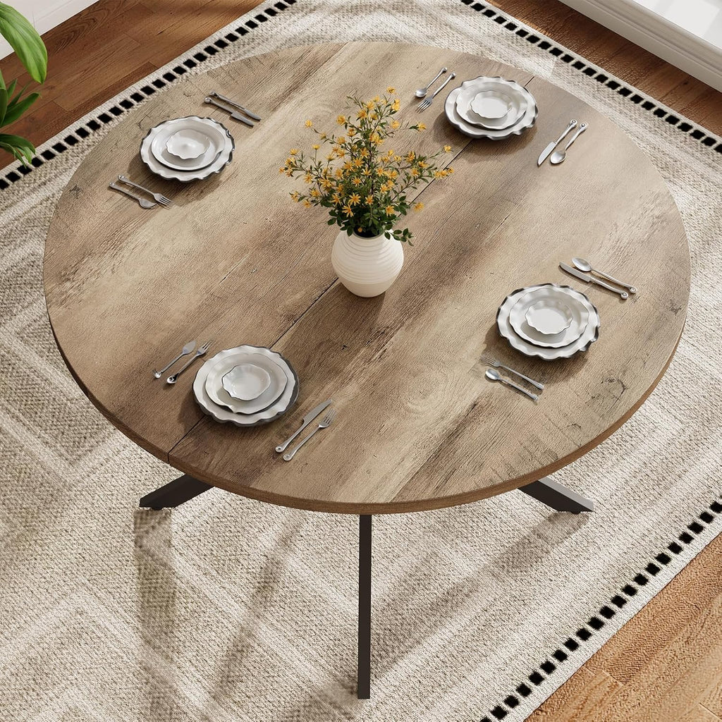 Vantic 47" Round Dining Table for 4-6 People, Farmhouse Wood Kitchen Table for Small Space, Circle Dining Table with Metal Base for Kitchen & Living Room, Ivory