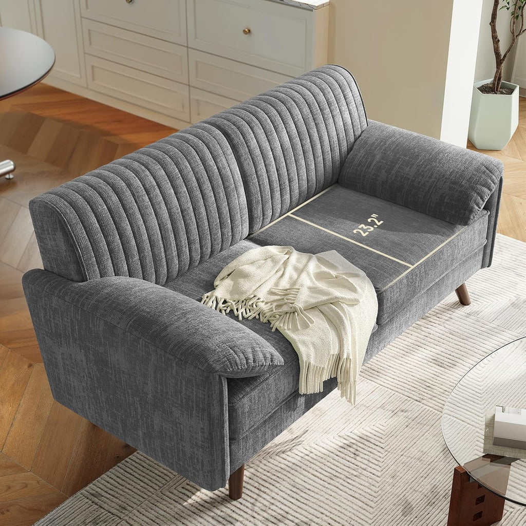 ONBRILL 64.5" Loveseat Sofa, Chenille Loveseat Couch for Living Room, 23.2" Deep Seat Love Seat with Padded Arms, Comfy Modern Small Couches for Bedroom, Small Spaces, Dorms, Office, Grey