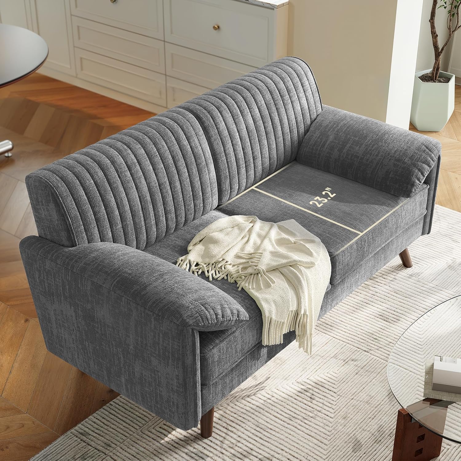 ONBRILL 64.5" Loveseat Sofa, Chenille Loveseat Couch for Living Room, 23.2" Deep Seat Love Seat with Padded Arms, Comfy Modern Small Couches for Bedroom, Small Spaces, Dorms, Office, Grey