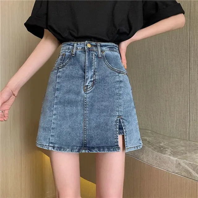 Solid Purple Mini Skirt Women SummerAbove Knee 2022 High Waist A Line Denim Harajuku Lady Clothes Sweet Skirts for Girls