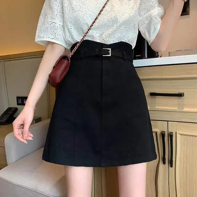 Solid Purple Mini Skirt Women SummerAbove Knee 2022 High Waist A Line Denim Harajuku Lady Clothes Sweet Skirts for Girls