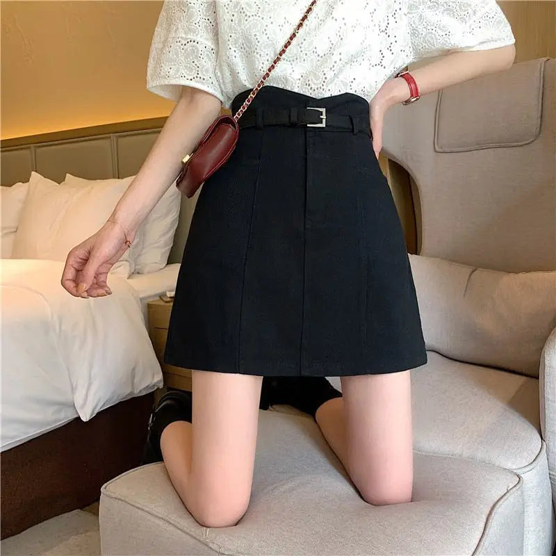 Solid Purple Mini Skirt Women SummerAbove Knee 2022 High Waist A Line Denim Harajuku Lady Clothes Sweet Skirts for Girls