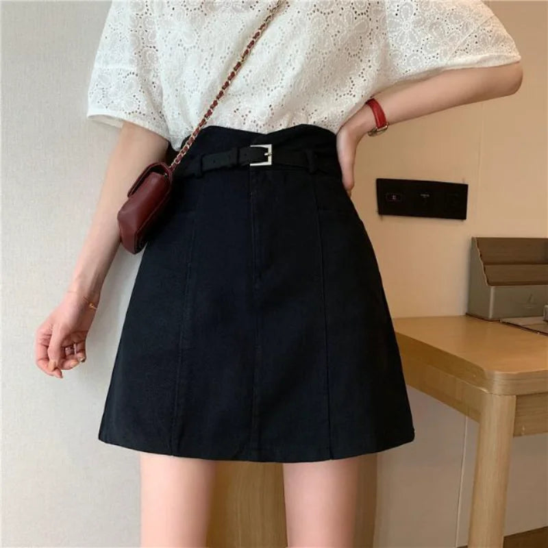 Solid Purple Mini Skirt Women SummerAbove Knee 2022 High Waist A Line Denim Harajuku Lady Clothes Sweet Skirts for Girls
