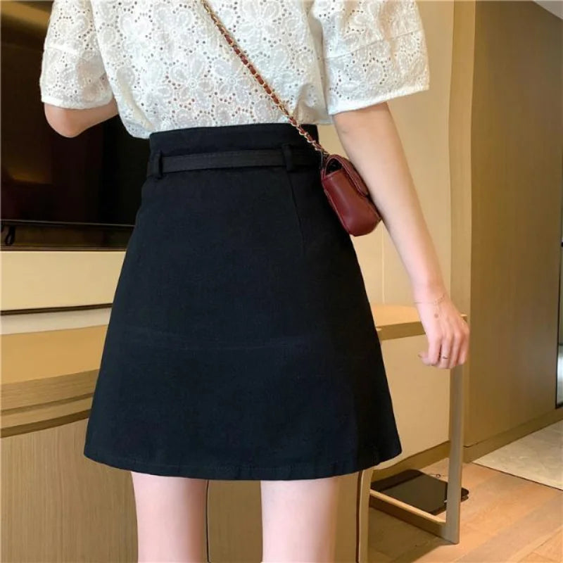 Solid Purple Mini Skirt Women SummerAbove Knee 2022 High Waist A Line Denim Harajuku Lady Clothes Sweet Skirts for Girls