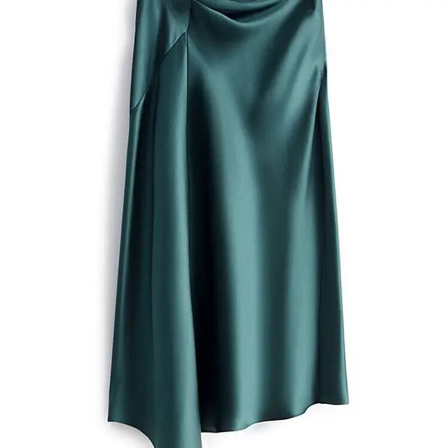 High-waisted Skirt Women Summer Solid Elegant Silk Satin A-line Skirts Womens Large Size Midi Irregular Long Skirt Office Lady