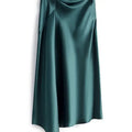 High-waisted Skirt Women Summer Solid Elegant Silk Satin A-line Skirts Womens Large Size Midi Irregular Long Skirt Office Lady