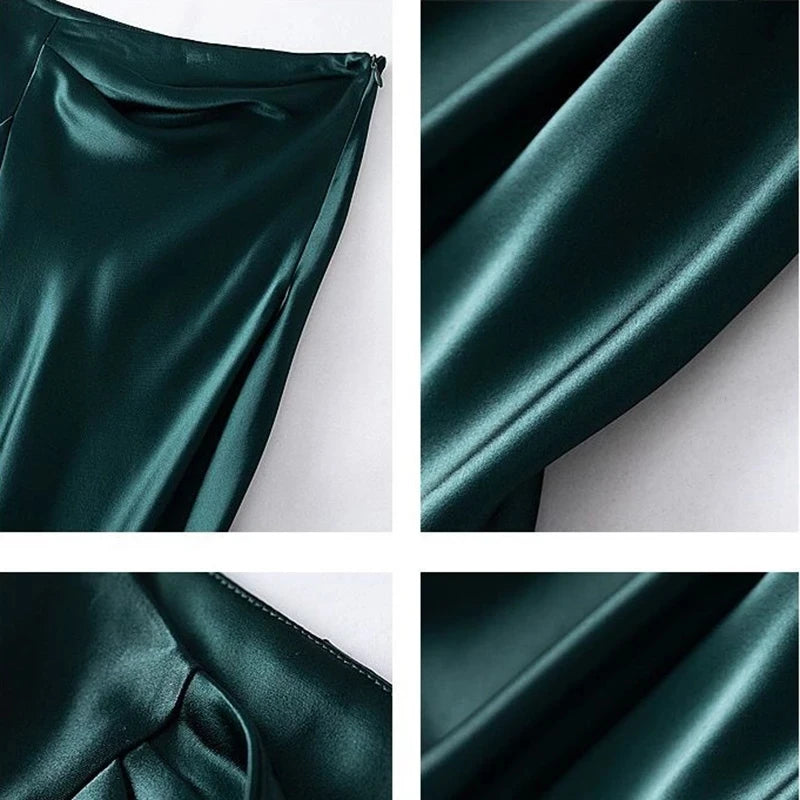 High-waisted Skirt Women Summer Solid Elegant Silk Satin A-line Skirts Womens Large Size Midi Irregular Long Skirt Office Lady