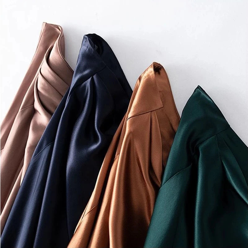 High-waisted Skirt Women Summer Solid Elegant Silk Satin A-line Skirts Womens Large Size Midi Irregular Long Skirt Office Lady