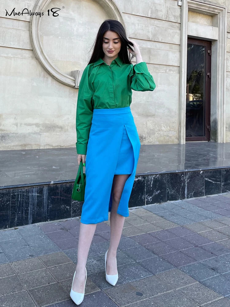 Elegant Patchwork Fashion Skirt 2023 Purple Chic Women High Waist Midi Skirts Slit Office Ladies Asymmetrical Skirt