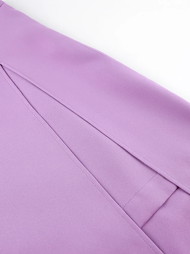 Elegant Patchwork Fashion Skirt 2023 Purple Chic Women High Waist Midi Skirts Slit Office Ladies Asymmetrical Skirt