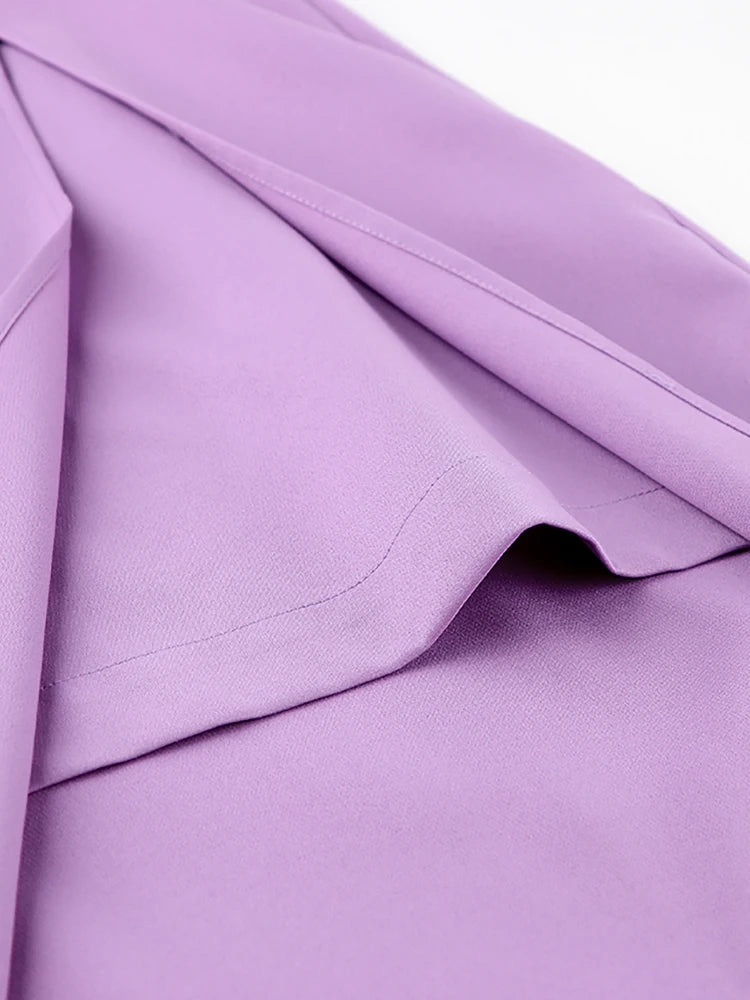 Elegant Patchwork Fashion Skirt 2023 Purple Chic Women High Waist Midi Skirts Slit Office Ladies Asymmetrical Skirt
