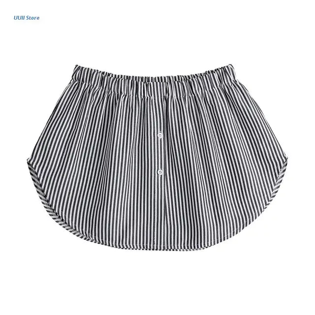 Striped Shirt Extenders Layering Faux Top Lower Sweep Hemline Button Front Adjustable Mini Skirt Underskirt for Women