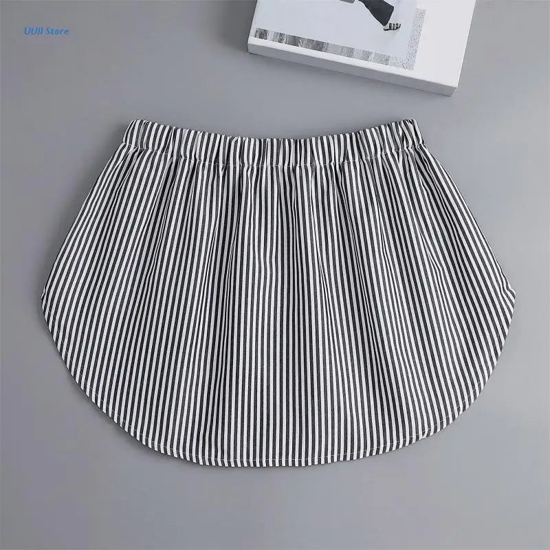Striped Shirt Extenders Layering Faux Top Lower Sweep Hemline Button Front Adjustable Mini Skirt Underskirt for Women