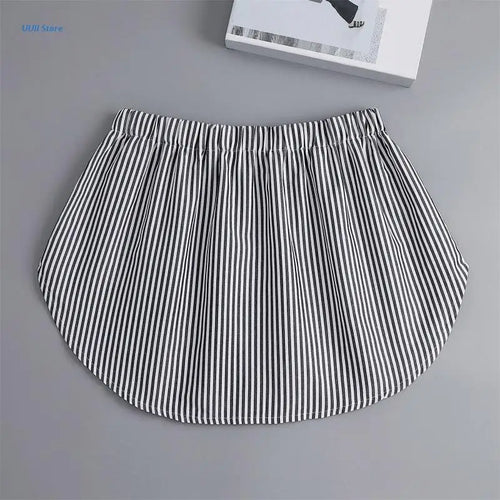 Striped Shirt Extenders Layering Faux Top Lower Sweep Hemline Button Front Adjustable Mini Skirt Underskirt for Women