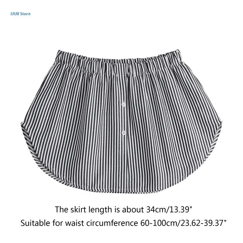 Striped Shirt Extenders Layering Faux Top Lower Sweep Hemline Button Front Adjustable Mini Skirt Underskirt for Women